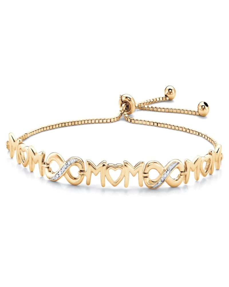 Front of a size 10 in Gold-Plated Sterling Silver Diamond Accent "Mom" Slider Bracelet 10" in White by PalmBeach Jewelry. | dia_product_style_image_id:297071